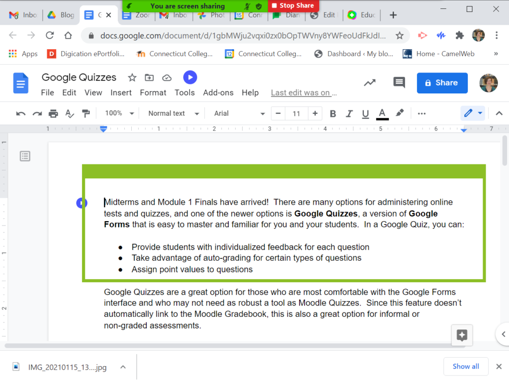 A green box designating share material around text in a document