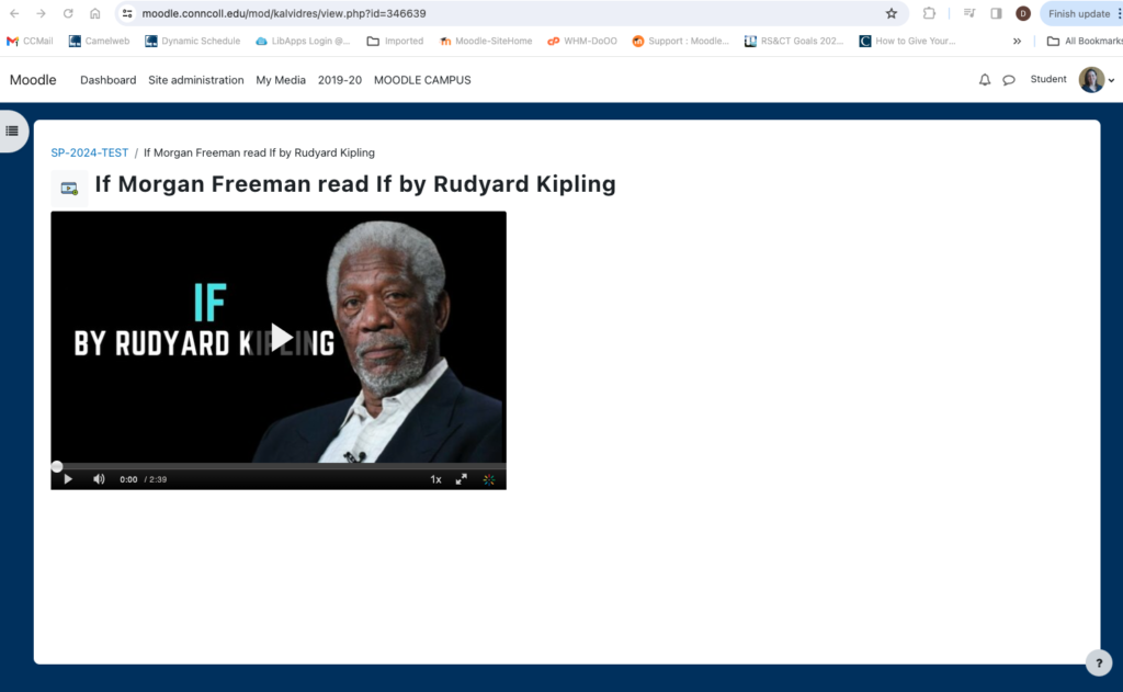A YouTube video shared through Moodle using Kaltura